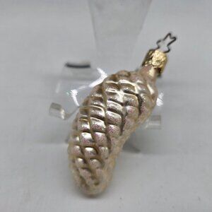 Inge Glas Bent Pine Cone German Glass Christmas Ornament Silver 3"